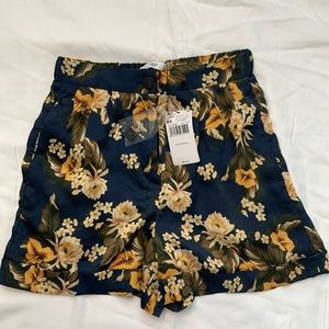 NWT Mango Women XS Blue Hi Rise Floral Satin Shorts